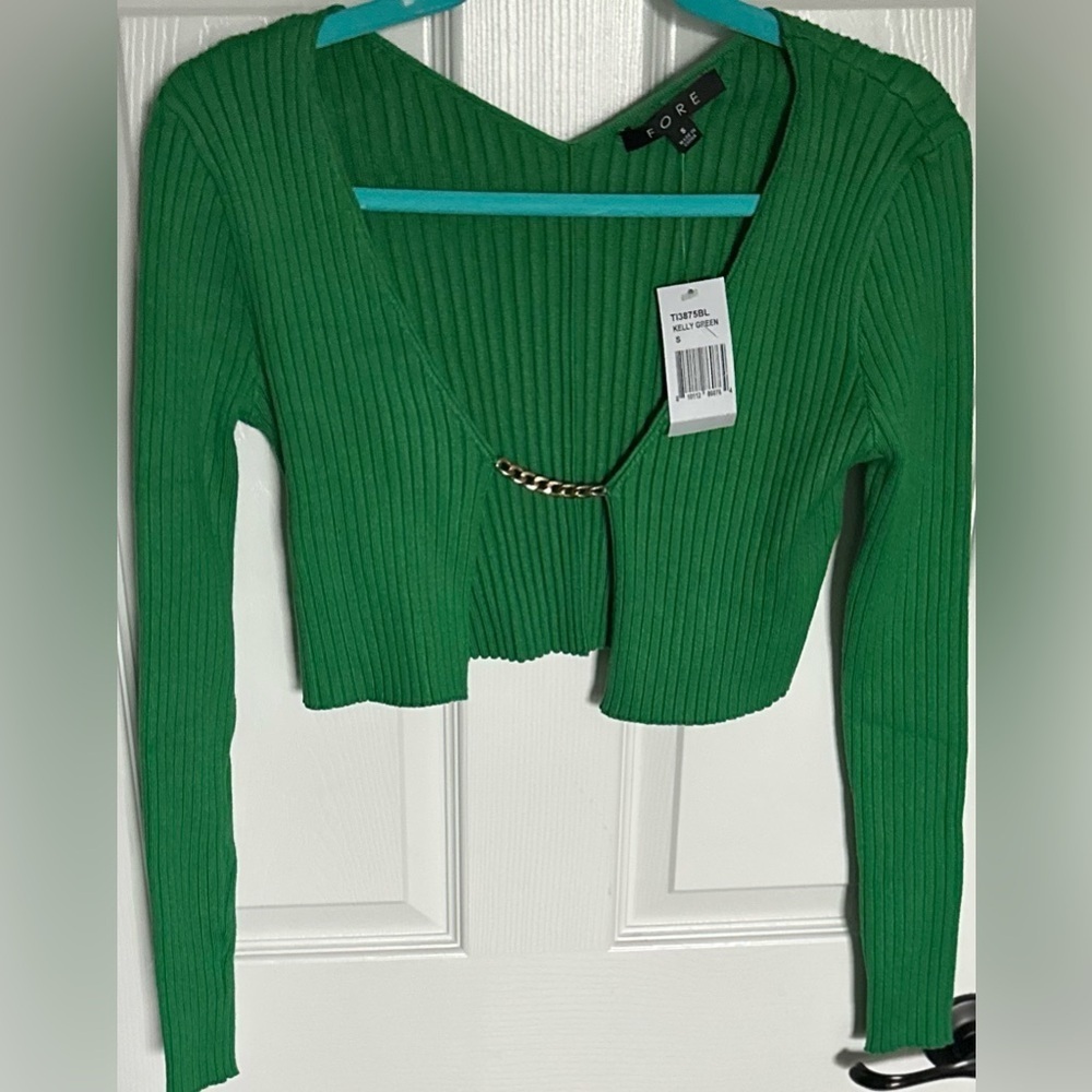 ‼️RARE‼️🎸FORE🎸🔥NWT🔥Chain Rib Knit Cropped Sweater—S - Picture 5 of 16